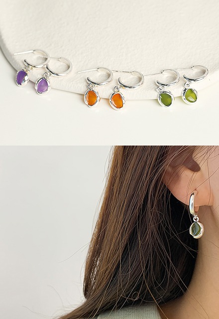 Color Melting Medal Drop Silver 925 Silver Ring Earrings (3 colors)