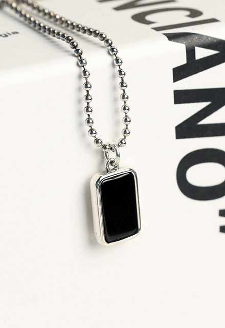 Onyx Simple Square Silver 925 Pendant Silver Necklace (Astro Moonbin Wear)