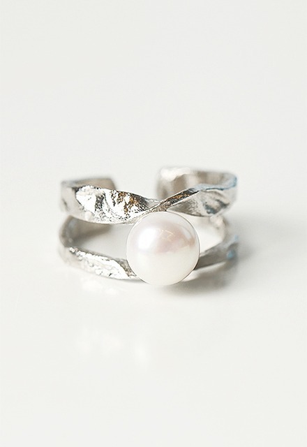 Hammering 2-step freshwater pearl point silver 925 silver ring