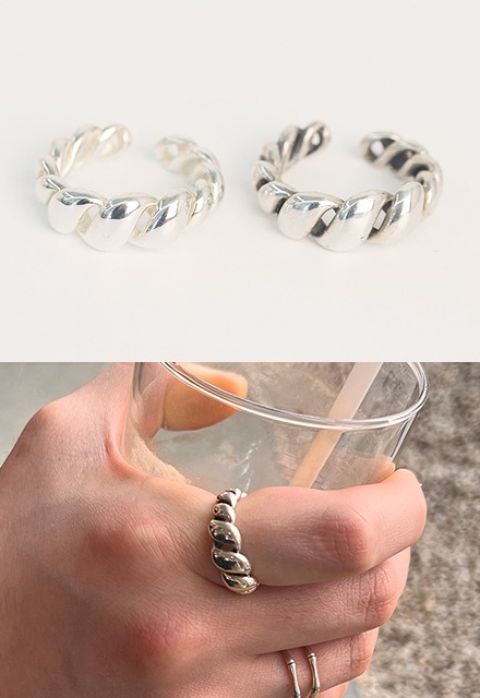 Wave Croissant Silver 925 Twisted Silver Ring (2 types)