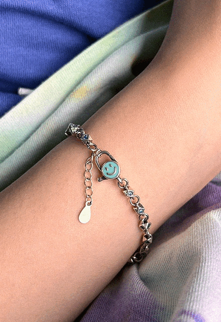 Dice Colorful Stone Sky Blue Silver 925 Smile Silver Bracelet