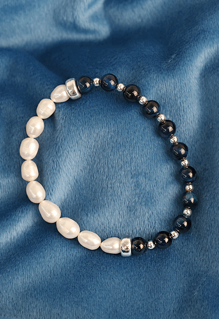 Blue-bird Half Pearl Opal Point Silver 925 Hong Joong Silver Bracelet