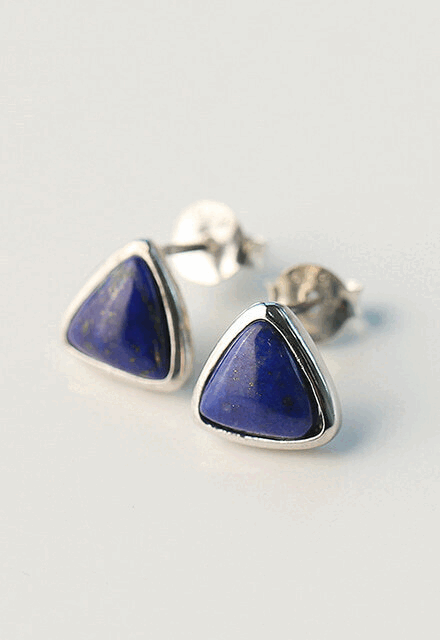 Lapis Lazuli Triangle Silver 925 Blue Gemstone hong joong Earrings