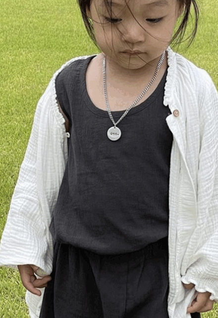 Plain Bold 3.7 mm Anti-Mia Embroidery Necklace Silver 925 Pure Silver Children&#039;s Child