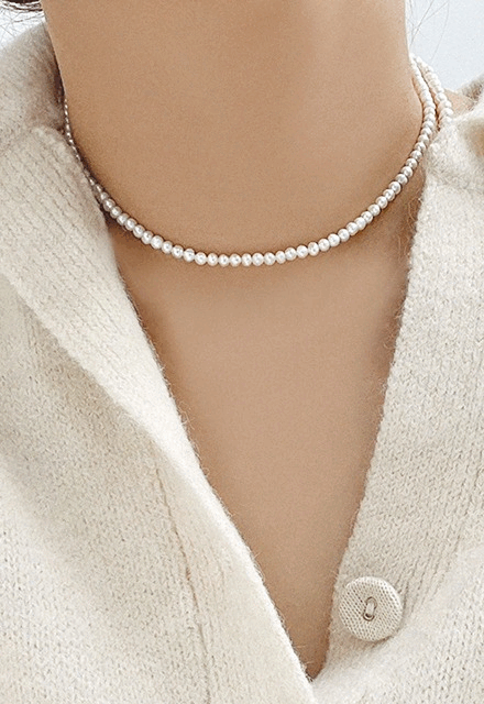Mini 3.5 mm round silver 925 natural freshwater pearl necklace